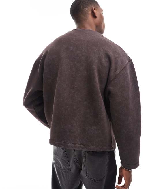 ASOS DESIGN oversized jersey cardigan with print in brown, 4 of 4