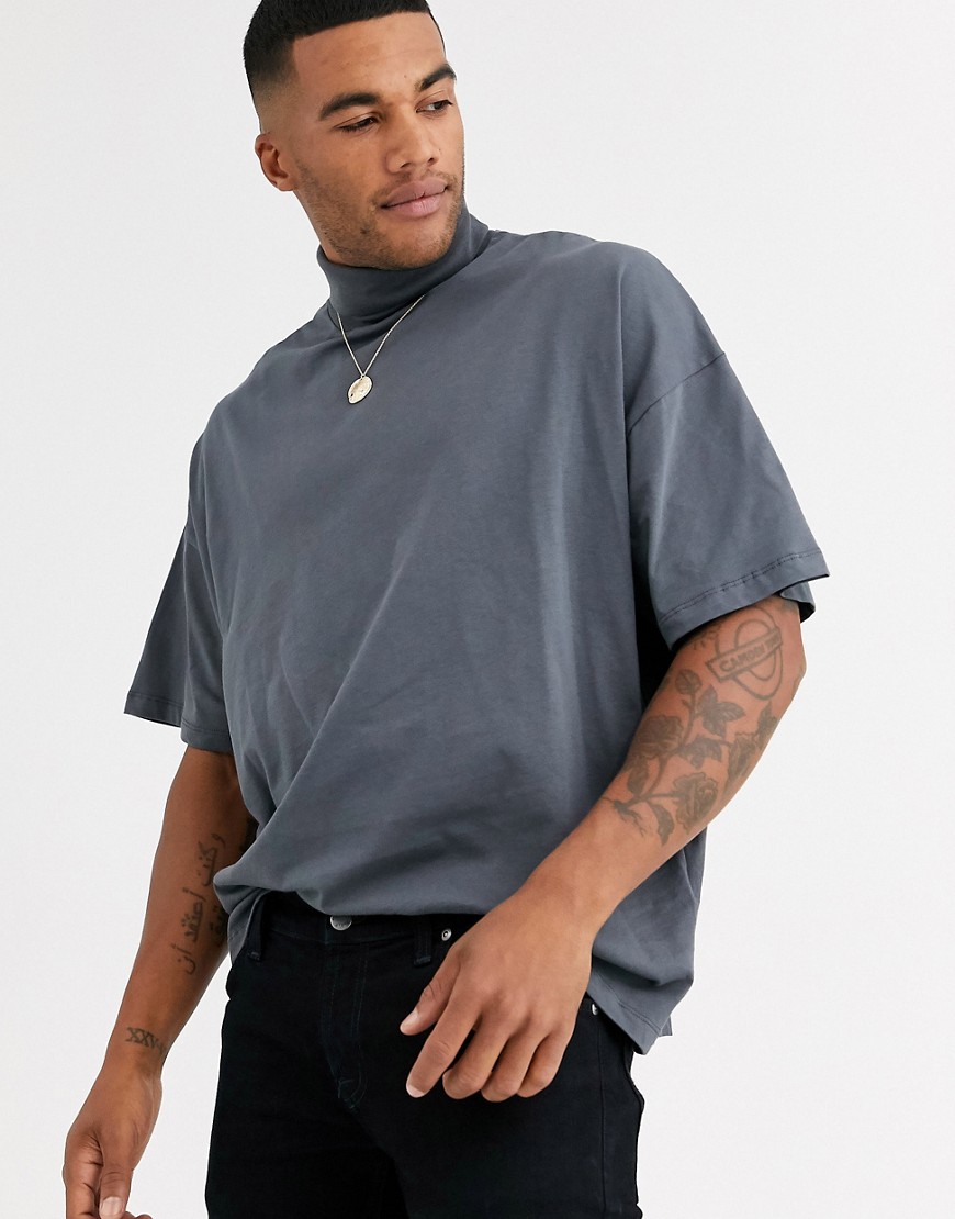 ASOS DESIGN - Oversized jersey coltrui in zwarte wassing-Grijs