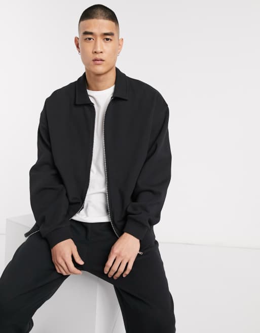 ASOS DESIGN oversized jersey harrington jacket in black | ASOS