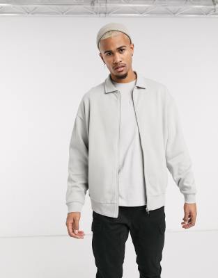 Asos Design Plus Oversized Jersey Harrington Jacket In Light Gray