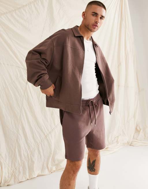 ASOS DESIGN - Oversized jersey harrington jakke i vasket brun