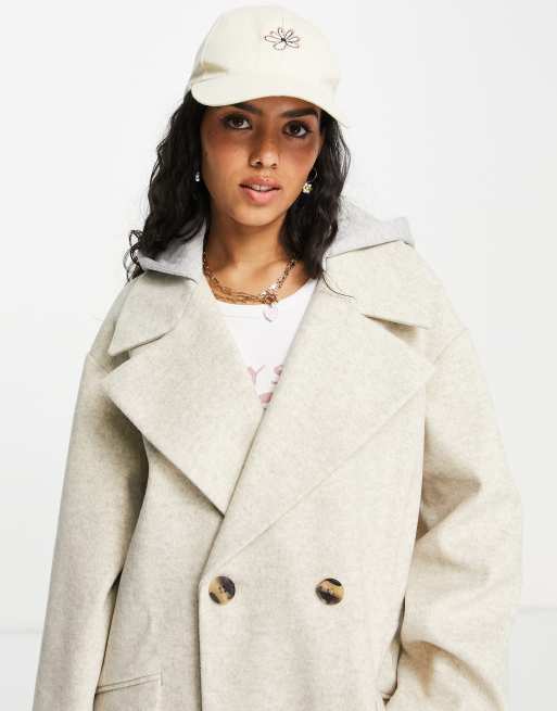 JJXX high neck longline padded coat in gray