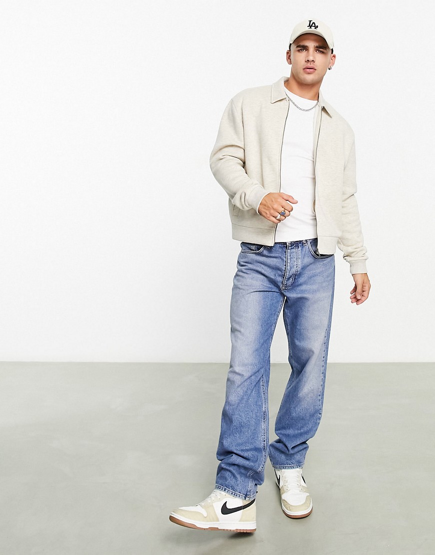 ASOS DESIGN oversized jersey jacket in off white-Neutral