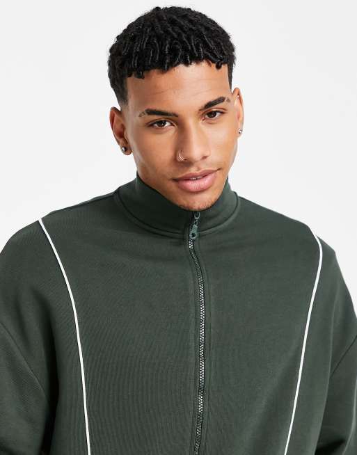 ASOS DESIGN oversized jersey jacket with front panel detailing in green -  part of a set