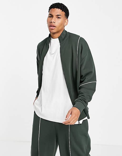 ASOS DESIGN co-ord oversized jersey jacket with front panel detailing in green