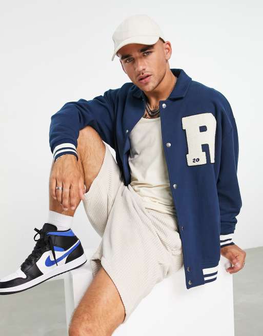 Oversized Badge Jersey Varsity Jacket