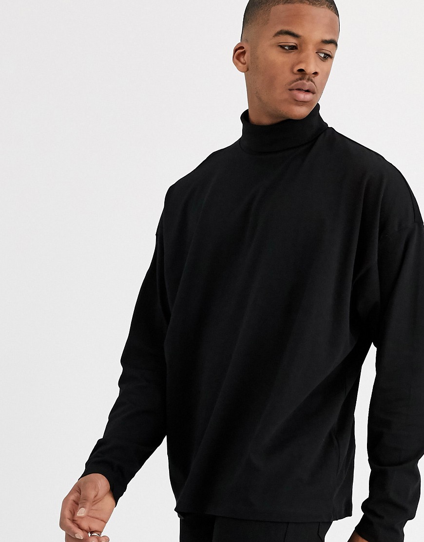 ASOS DESIGN - Oversized jersey met lange mouwen en col in zwart