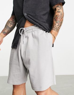 Asos Design Oversized Jersey Mid Length Shorts In Gray