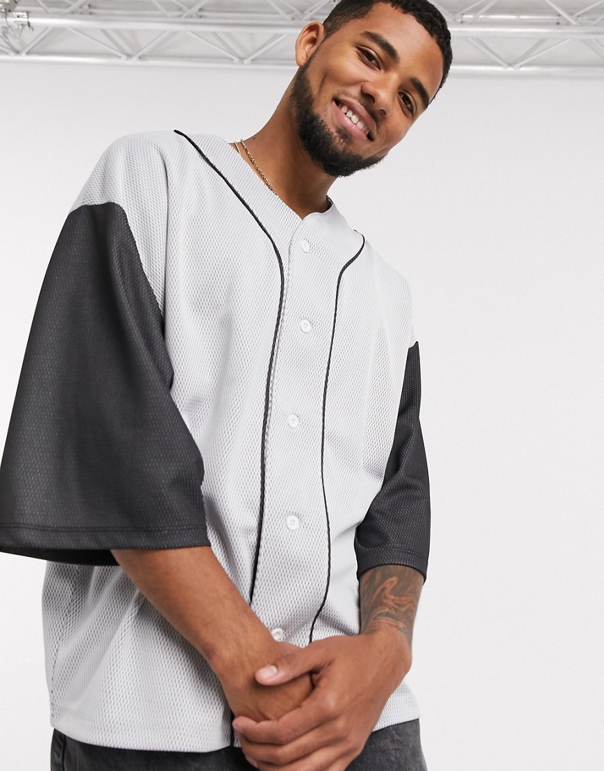 ASOS DESIGN oversized jersey shirt with three-quarter sleeves in jersey mesh-White