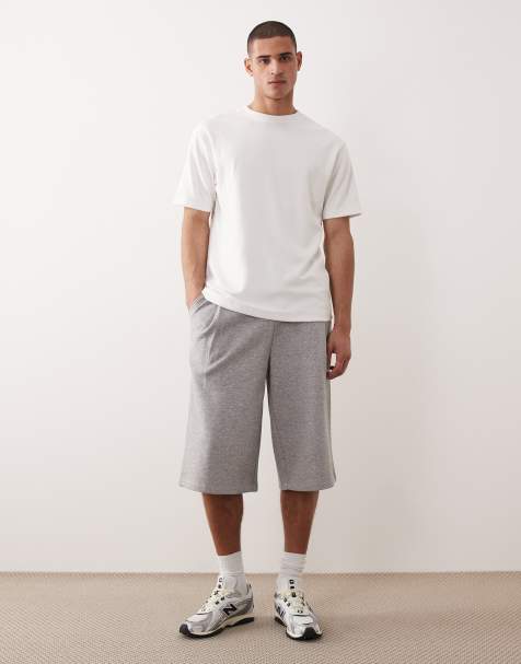 ASOS DESIGN - Oversized jersey short met lange pasvorm en plooien in gemêleerd grijs - view 1