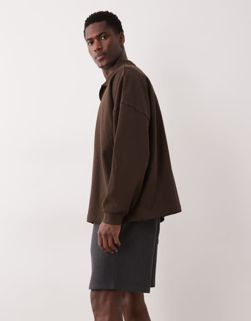 ASOS DESIGN - Oversized jersey short met wafelstructuur in kaki, 3 van 5