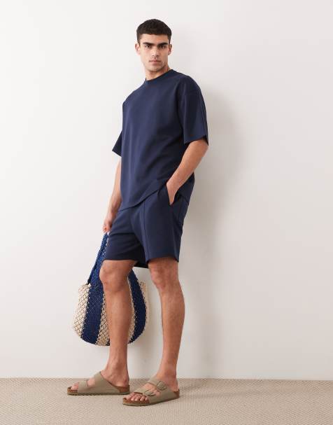 ASOS DESIGN oversized jersey short with pintucks in navy - view 1
