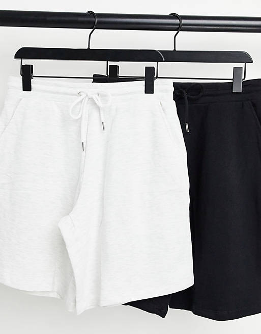  oversized jersey shorts in black/ white marl 2 pack 