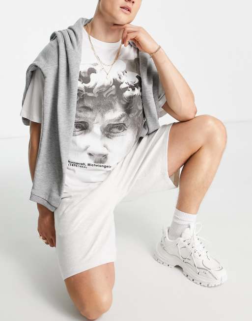 ASOS DESIGN oversized jersey shorts in white heather