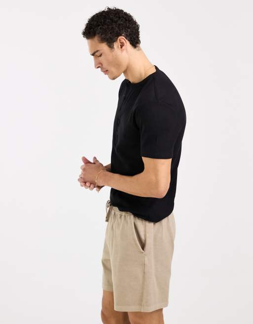 ASOS DESIGN oversized jersey shorts with back pocket in beige, 3 of 5