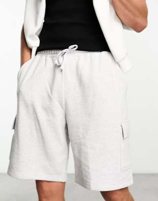 ASOS DESIGN ASOS DESIGN oversized jersey shorts with cargo pocket in grey marl-White