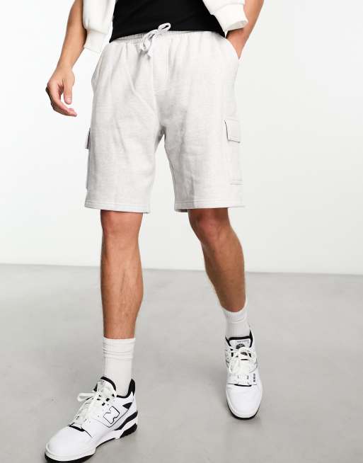 ASOS DESIGN oversized jersey shorts with cargo pocket in white heather