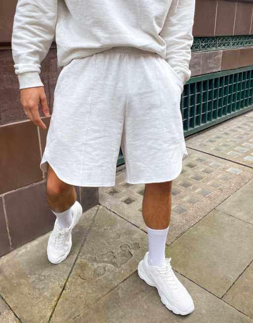 ASOS DESIGN oversized jersey shorts with pintucks in white heather - part  of a set