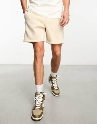Asos Design Oversized Jersey Shorts With Snaps In Beige-neutral