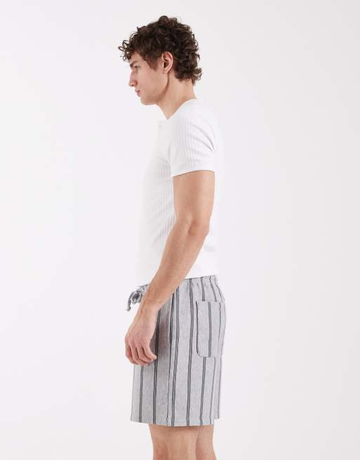 ASOS DESIGN oversized jersey shorts with stripe print in grey, 3 of 5