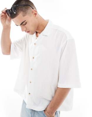 Asos Design Oversized Jersey Textured Shirt In White