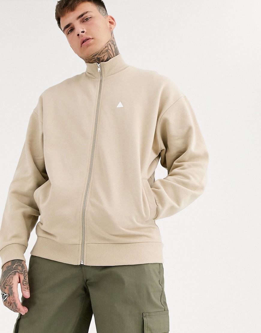 Asos Design Oversized Jersey Track Jacket In Beige With Triangle