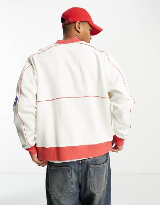 ASOS DESIGN oversized jersey track jacket in off white with sports