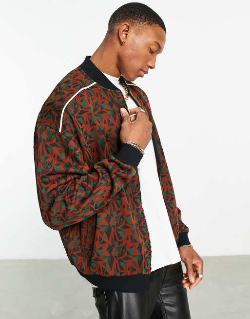 ASOS DESIGN oversized jersey track jacket in patterned jacquard with piping