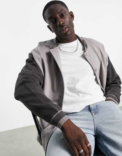 ASOS DESIGN oversized jersey varsity jacket in color block