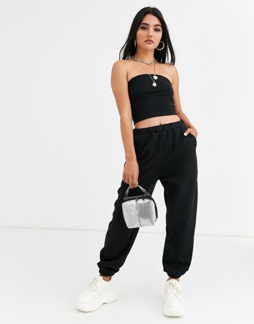 ASOS DESIGN oversized wide leg joggers in black