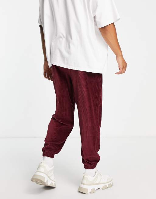 ASOS DESIGN oversized joggers in burgundy ribbed velour