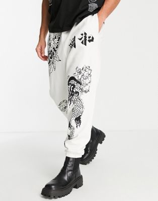 ASOS DESIGN oversized joggers in light grey with multi placement tattoo prints
