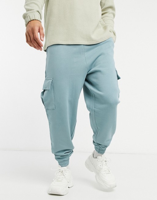 ASOS DESIGN oversized joggers with cargo pockets in grey blue