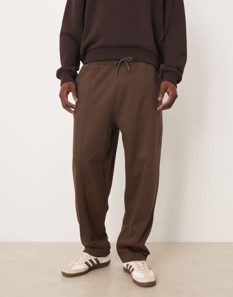 ASOS DESIGN oversized joggers with pin tuck detail in brown - view 1