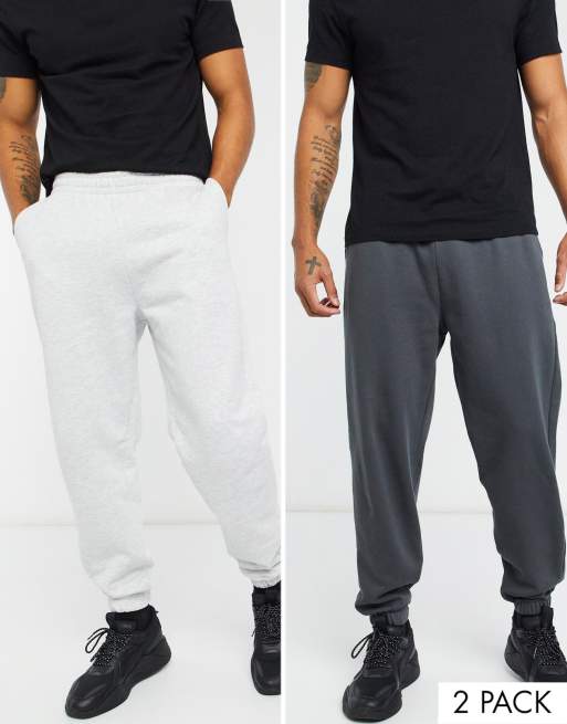 ASOS DESIGN - Oversized joggingbroek 2 pak in zwart met wassing/wit gemêleerd - MULTI