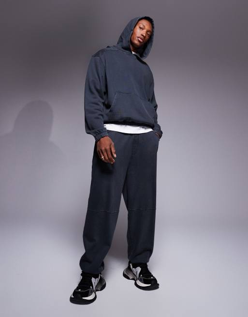 ASOS DESIGN - Oversized joggingbroek met contrasterend stiksel in zwart met wassing, 2 van 5