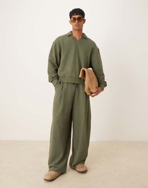 ASOS DESIGN - Oversized joggingbroek met linnenlook en ballonpijpen in kaki - view 1