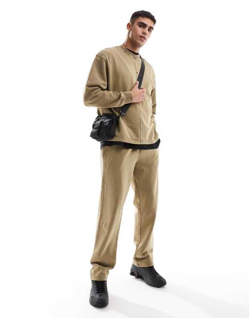 ASOS DESIGN - Oversized joggingbroek met rechte pijpen in bruin met wassing, deel van co-ord set