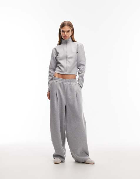 ASOS DESIGN - Oversized joggingbroek met wijde pijpen in gemêleerd grijs, deel van co-ord set - view 1