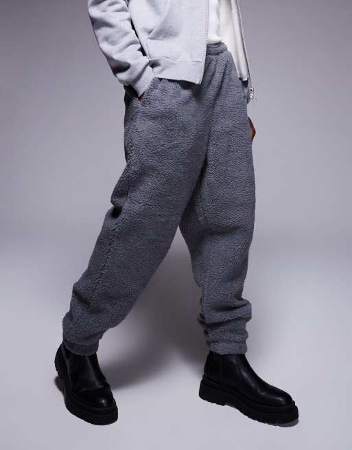 ASOS DESIGN - Oversized joggingbroek van borg in grijs