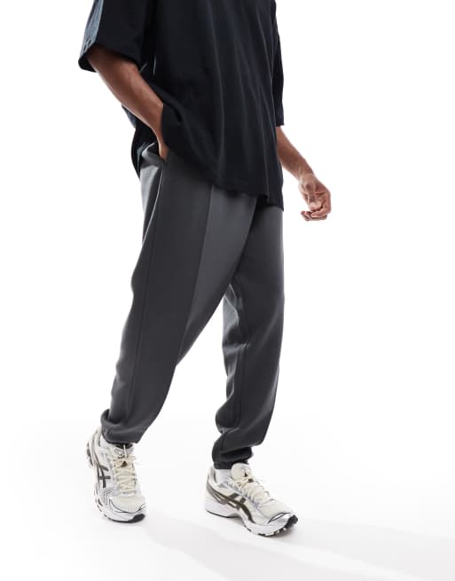 ASOS DESIGN - Oversized joggingbukser i forvasket sort jersey-twill med pintucks