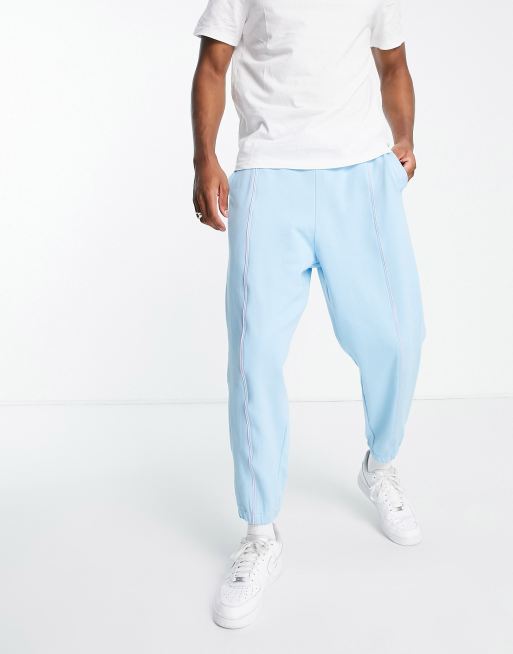 ASOS DESIGN - Oversized joggingbukser i pastelblå med kantdetaljer - Del af sæt