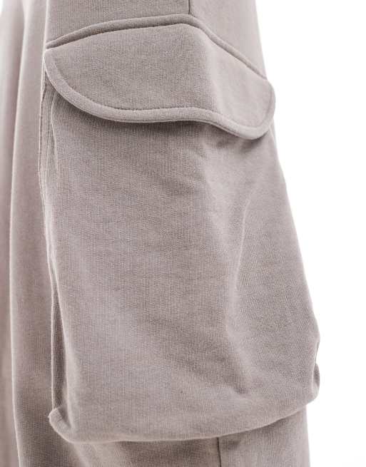 ASOS DESIGN - Oversized joggingbukser med cargolommer i vasket brun - Del af sæt, 5 af 5