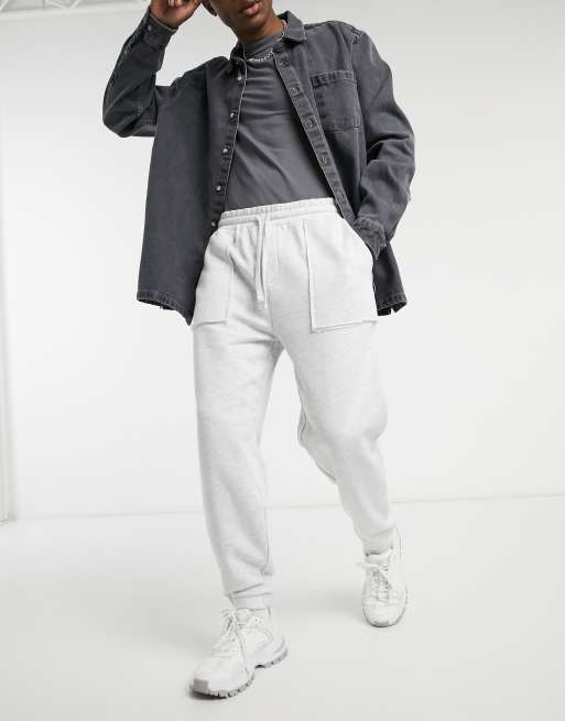 ASOS DESIGN – Oversized-Jogginghose mit Taschendetail in weißem Kalk