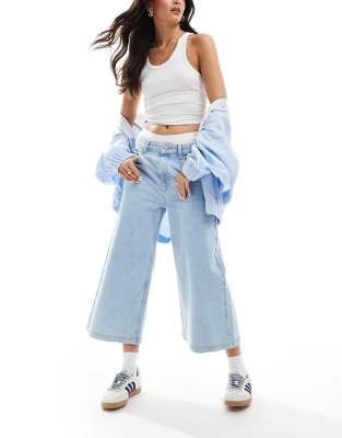 ASOS DESIGN oversized jort in bleach wash-Blue