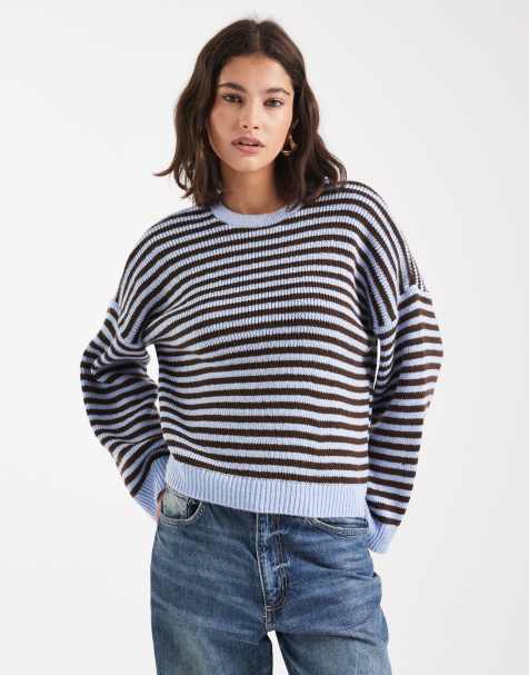 ASOS DESIGN oversized jumper in blue and chocolate stripe