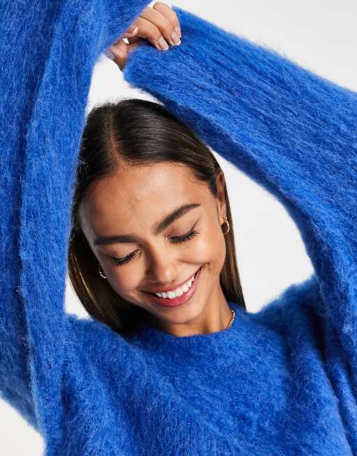 ASOS DESIGN oversized jumper in brushed yarn in cobalt blue