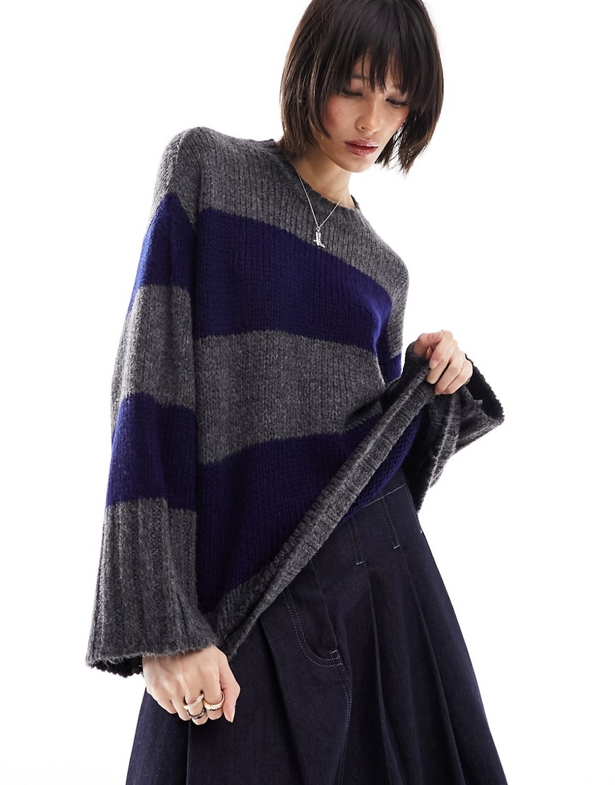 ASOS DESIGN oversized jumper in charcoal and navy stripe-Multi