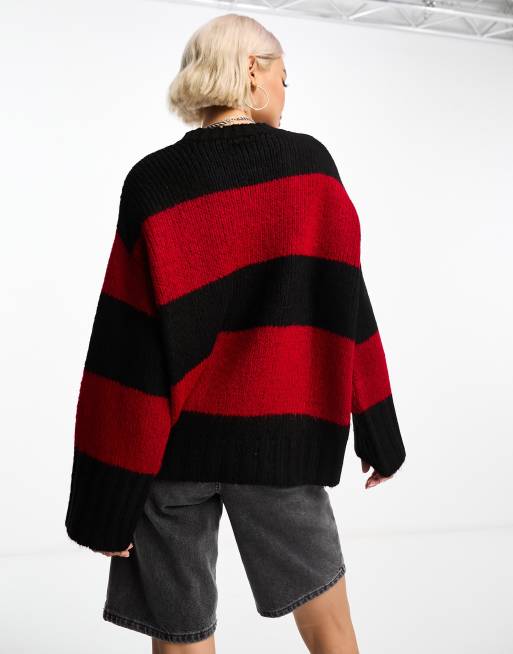 Oversized red and black striped outlet sweater