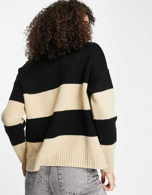 ASOS DESIGN oversized jumper in stripe pattern in black, 2 of 4